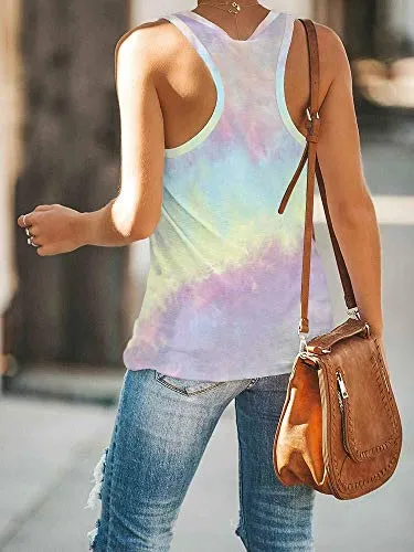 Gemijack Womens Tie Dye Workout Tank Tops Sleeveless Summer Cotton Athletic Cute Tee Shirts