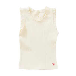 Girls Organic Ruffle Rib Tank - antique white ||  Pink Chicken