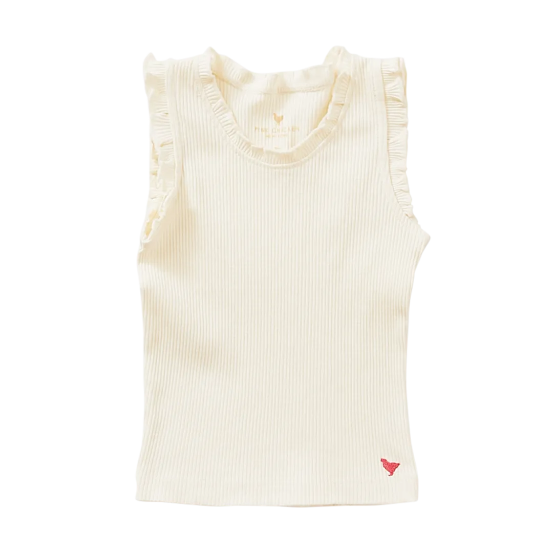 Girls Organic Ruffle Rib Tank - antique white ||  Pink Chicken