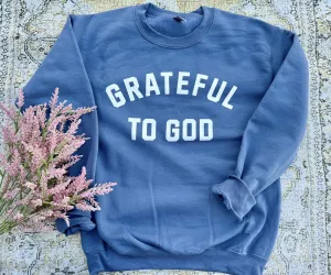 Grateful To God | Indigo Blue White Ink | Sweatshirt