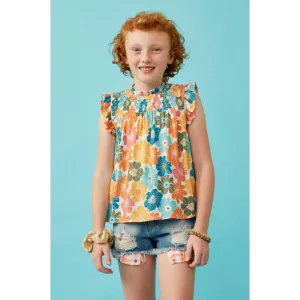 Hayden Girls Textured Floral Ruffle Sleeved Shirt