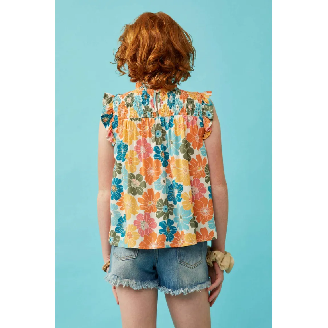 Hayden Girls Textured Floral Ruffle Sleeved Shirt