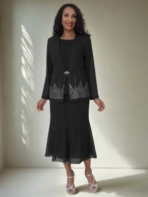 Hosanna 5556 Plus Size 3-Piece Outfit Set Tea Length Dress
