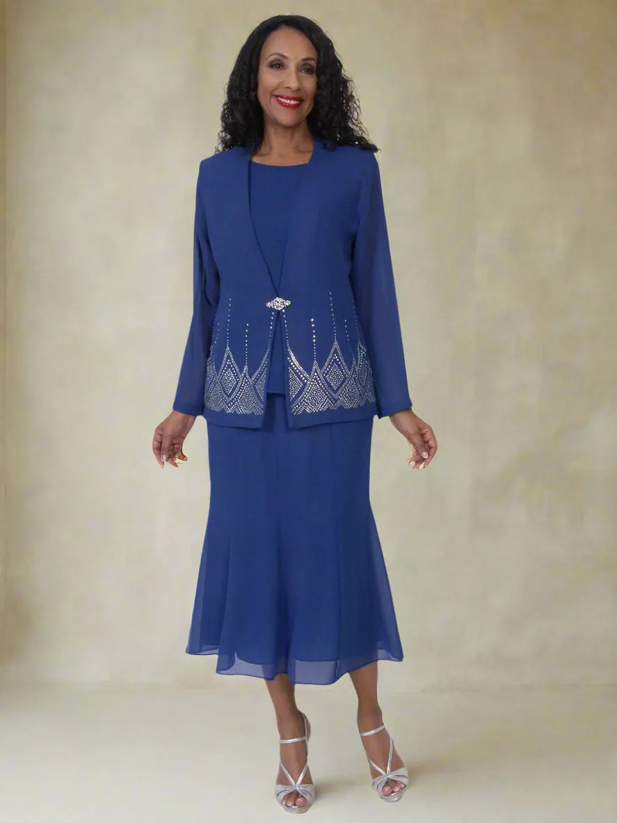 Hosanna 5556 Plus Size 3-Piece Outfit Set Tea Length Dress