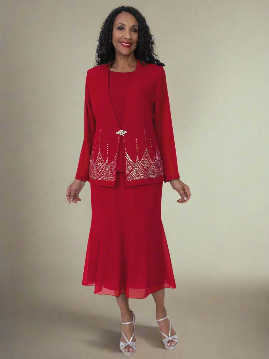 Hosanna 5556 Plus Size 3-Piece Outfit Set Tea Length Dress
