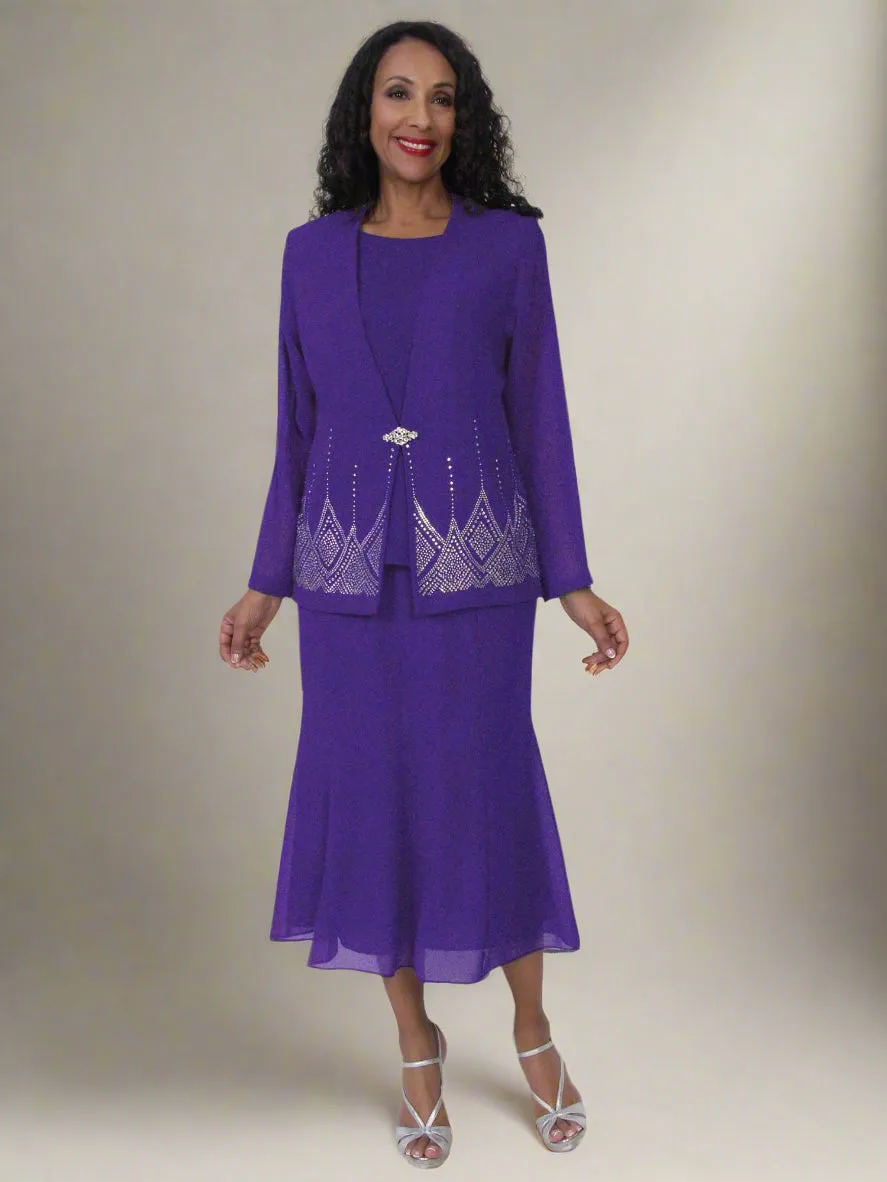 Hosanna 5556 Plus Size 3-Piece Outfit Set Tea Length Dress
