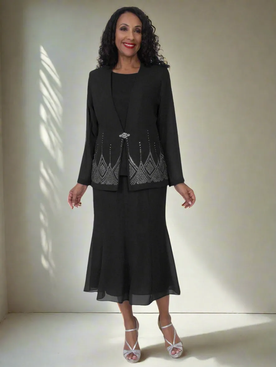 Hosanna 5556 Plus Size 3-Piece Outfit Set Tea Length Dress