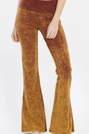 IMOGEN ACID WASH FLARES MUSTARD*