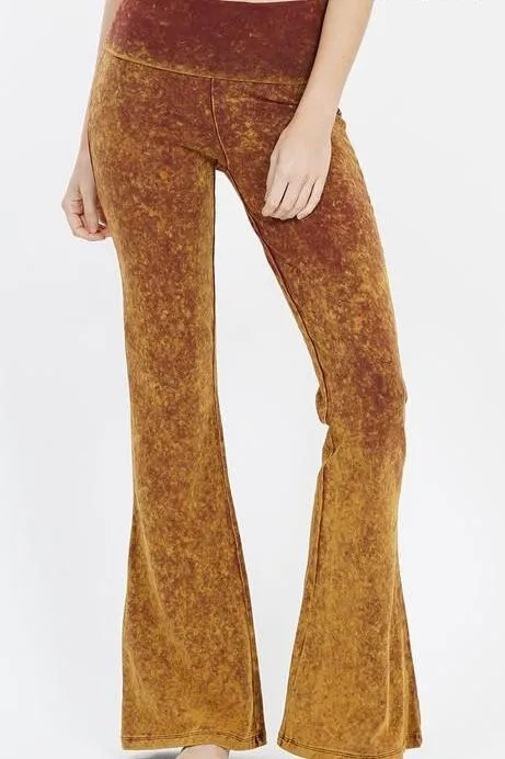 IMOGEN ACID WASH FLARES MUSTARD*