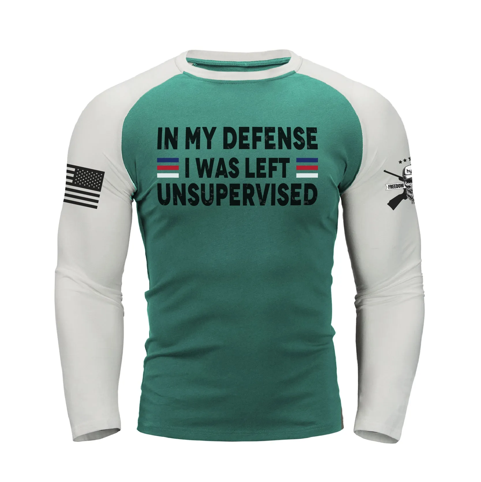 IN MY DEFENSE IWA LEFT UNSUPERVISED RAGLAN GRAPHIC LONG SLEEVE T-SHIRT