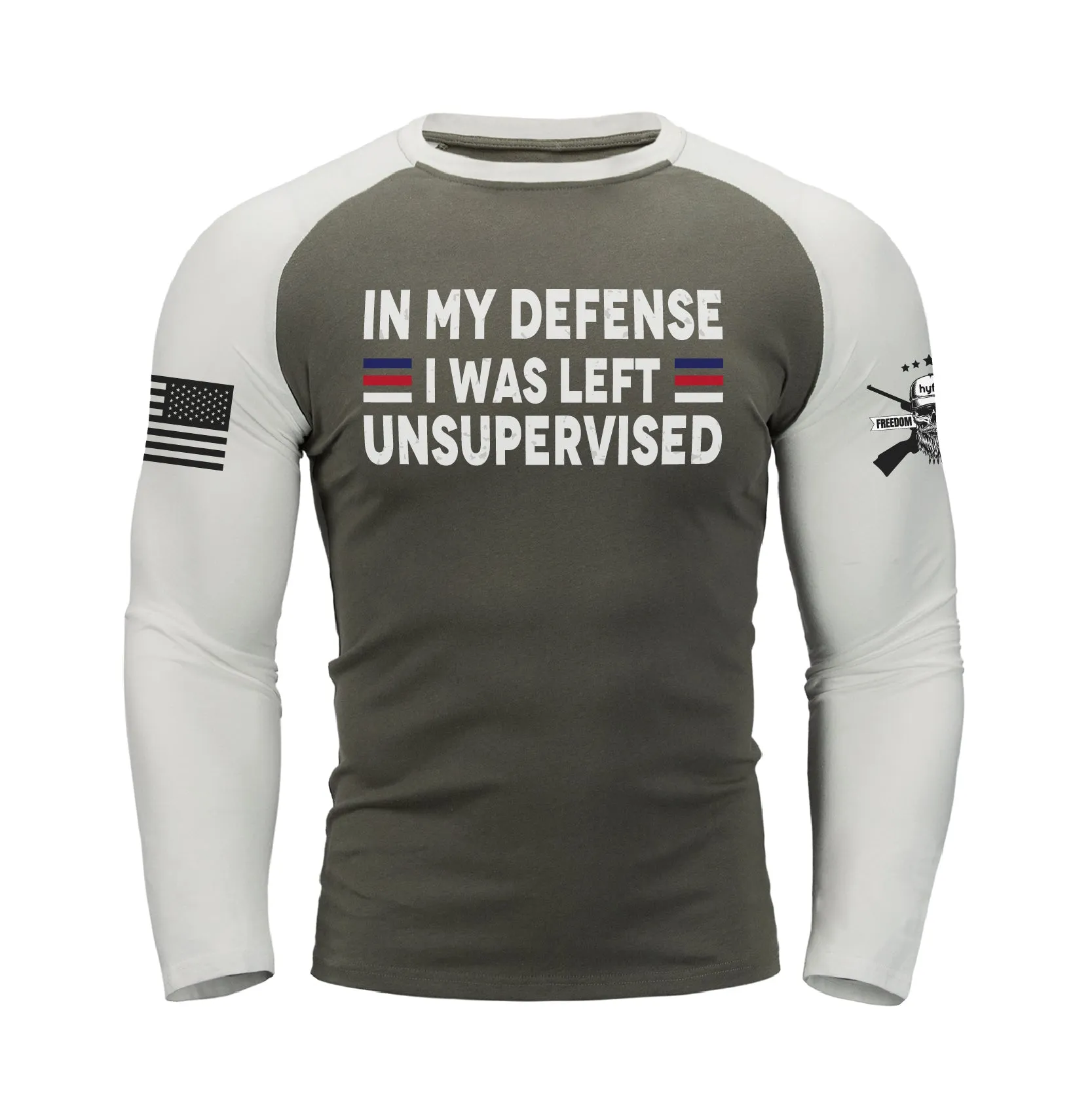 IN MY DEFENSE IWA LEFT UNSUPERVISED RAGLAN GRAPHIC LONG SLEEVE T-SHIRT