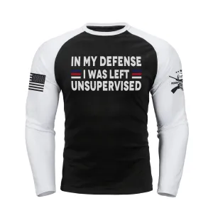 IN MY DEFENSE IWA LEFT UNSUPERVISED RAGLAN GRAPHIC LONG SLEEVE T-SHIRT