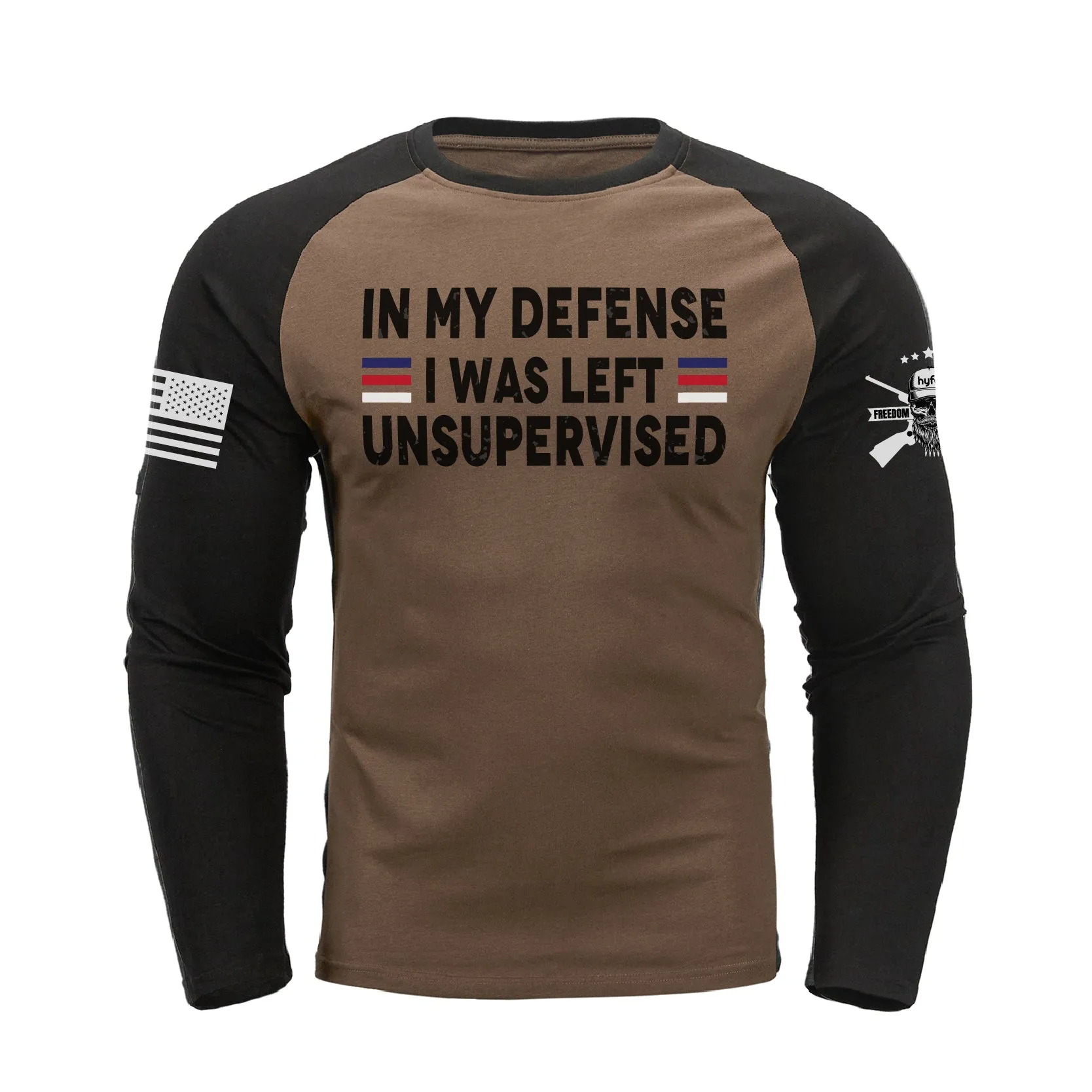 IN MY DEFENSE IWA LEFT UNSUPERVISED RAGLAN GRAPHIC LONG SLEEVE T-SHIRT