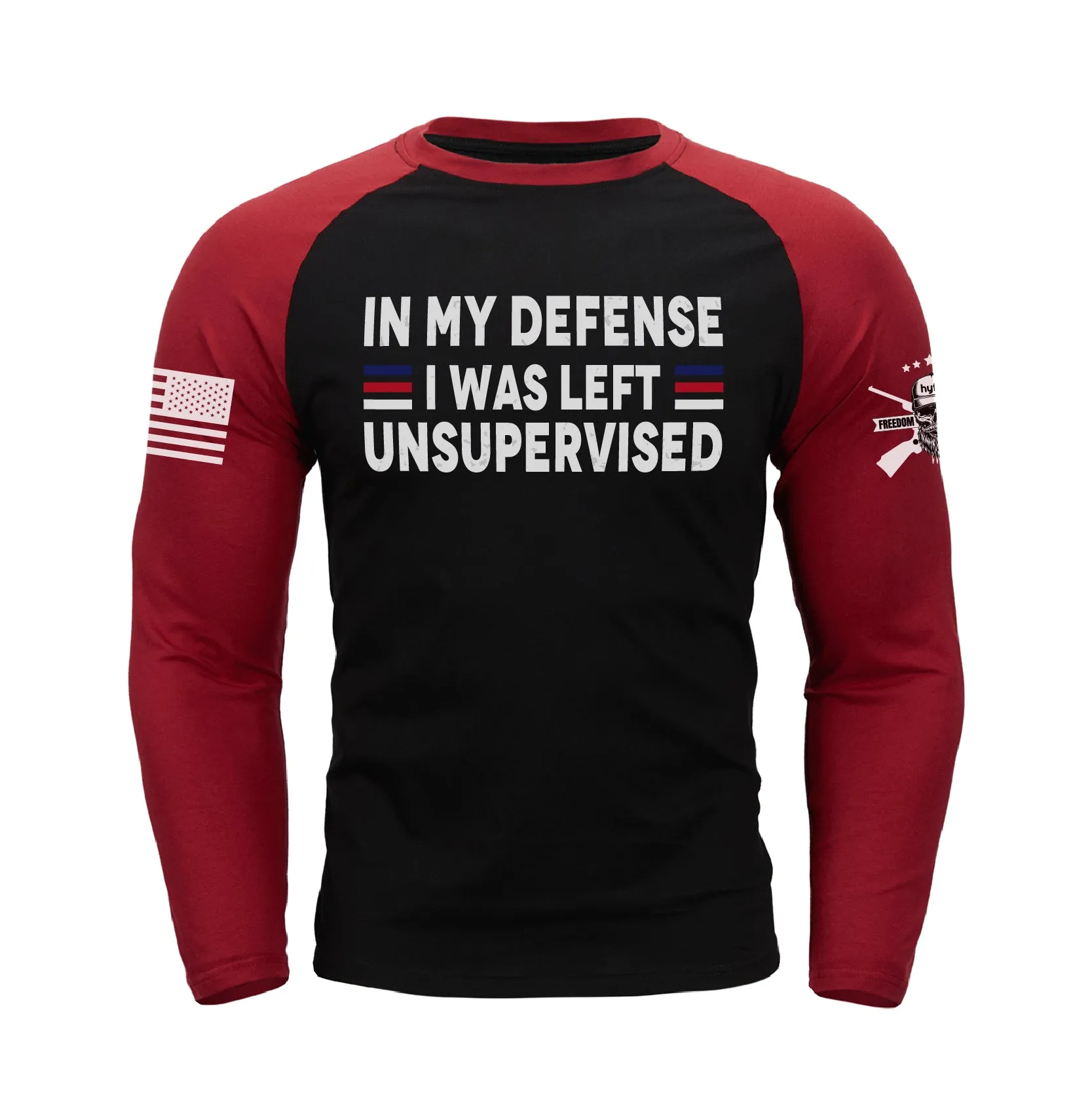 IN MY DEFENSE IWA LEFT UNSUPERVISED RAGLAN GRAPHIC LONG SLEEVE T-SHIRT