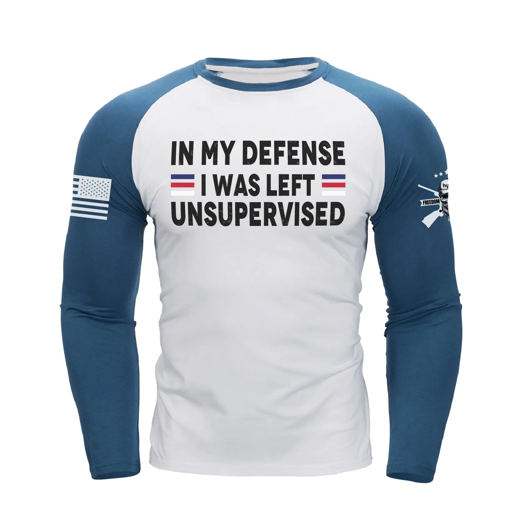IN MY DEFENSE IWA LEFT UNSUPERVISED RAGLAN GRAPHIC LONG SLEEVE T-SHIRT