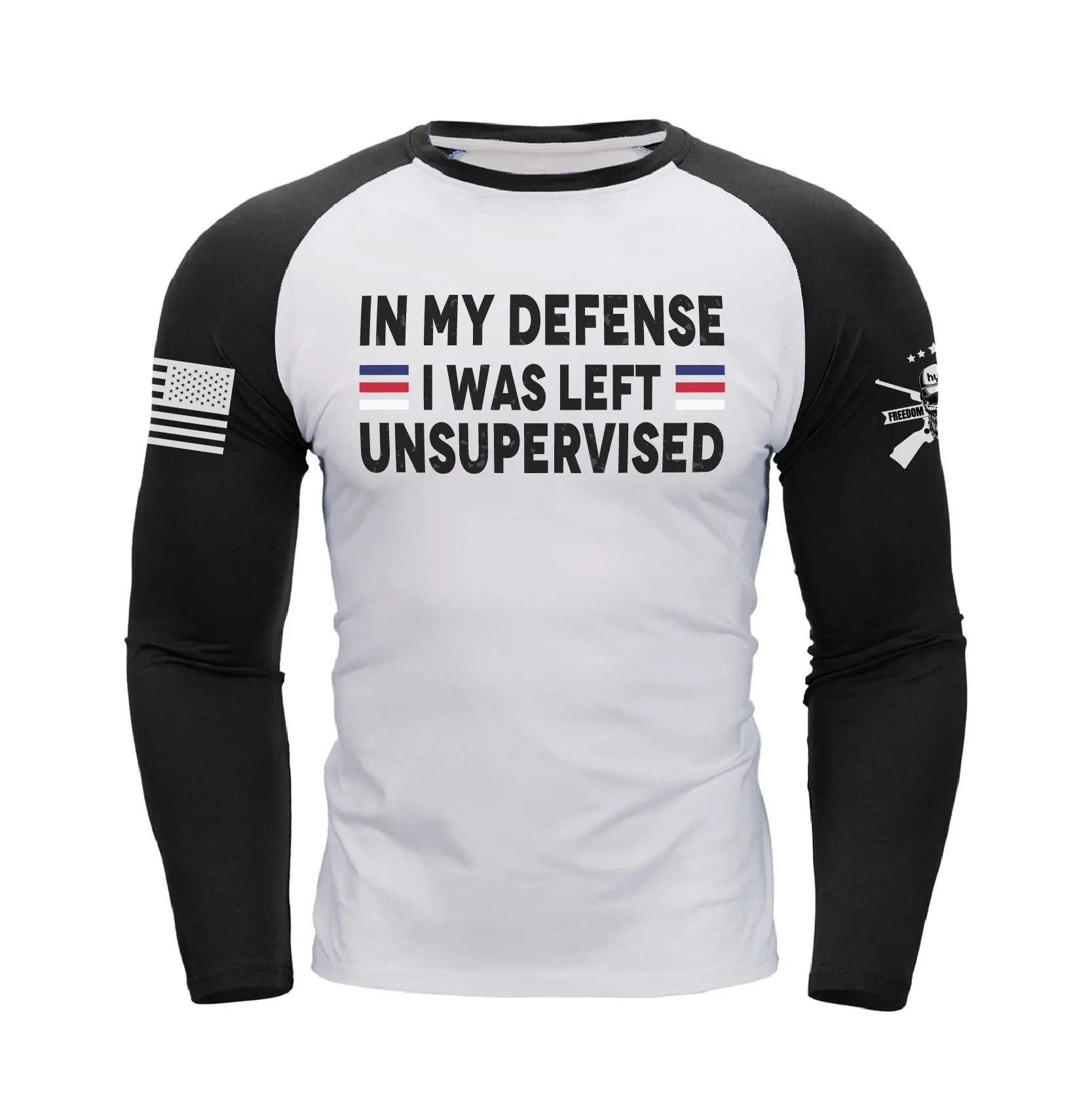 IN MY DEFENSE IWA LEFT UNSUPERVISED RAGLAN GRAPHIC LONG SLEEVE T-SHIRT