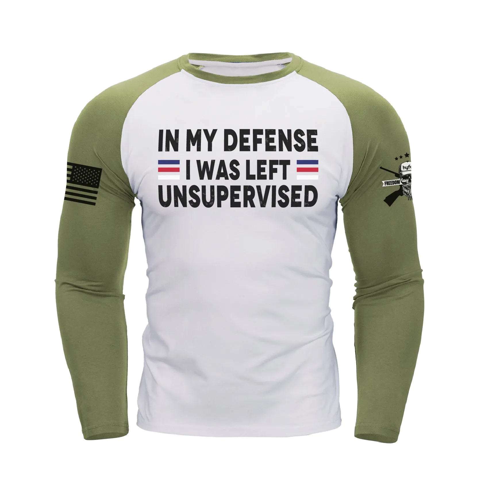 IN MY DEFENSE IWA LEFT UNSUPERVISED RAGLAN GRAPHIC LONG SLEEVE T-SHIRT