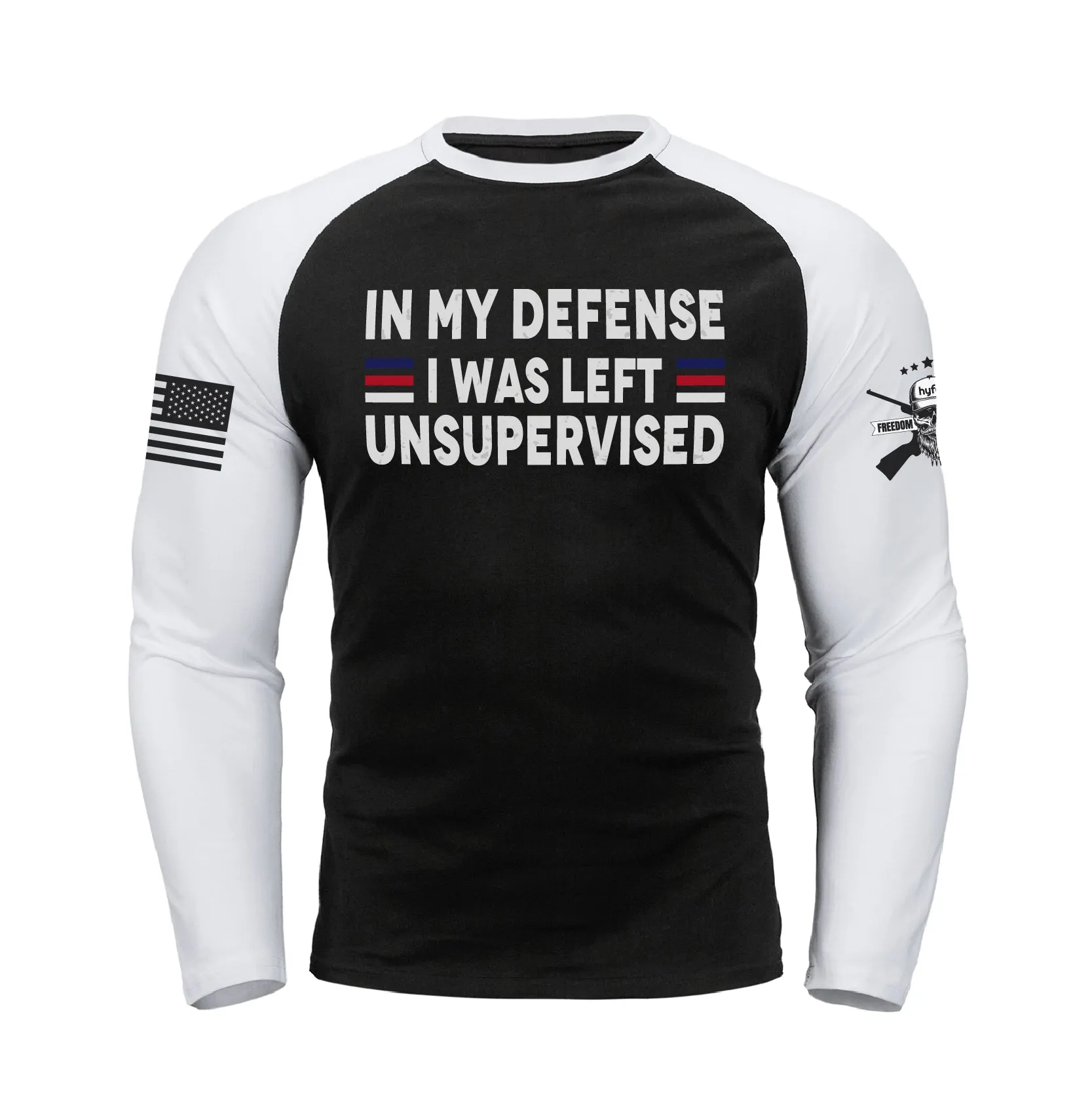 IN MY DEFENSE IWA LEFT UNSUPERVISED RAGLAN GRAPHIC LONG SLEEVE T-SHIRT