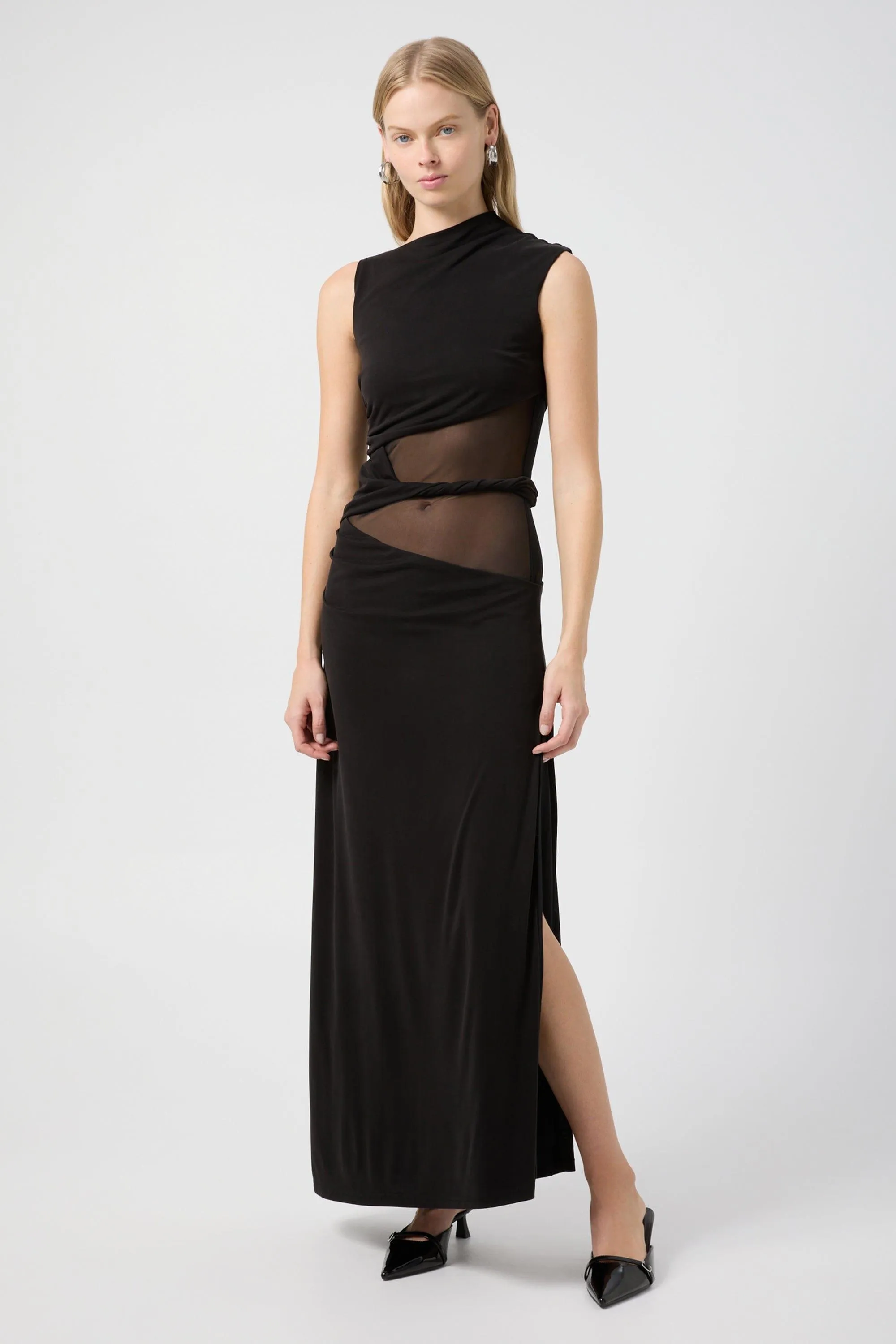 INTERWEAVE DRAPE MAXI DRESS | BLACK