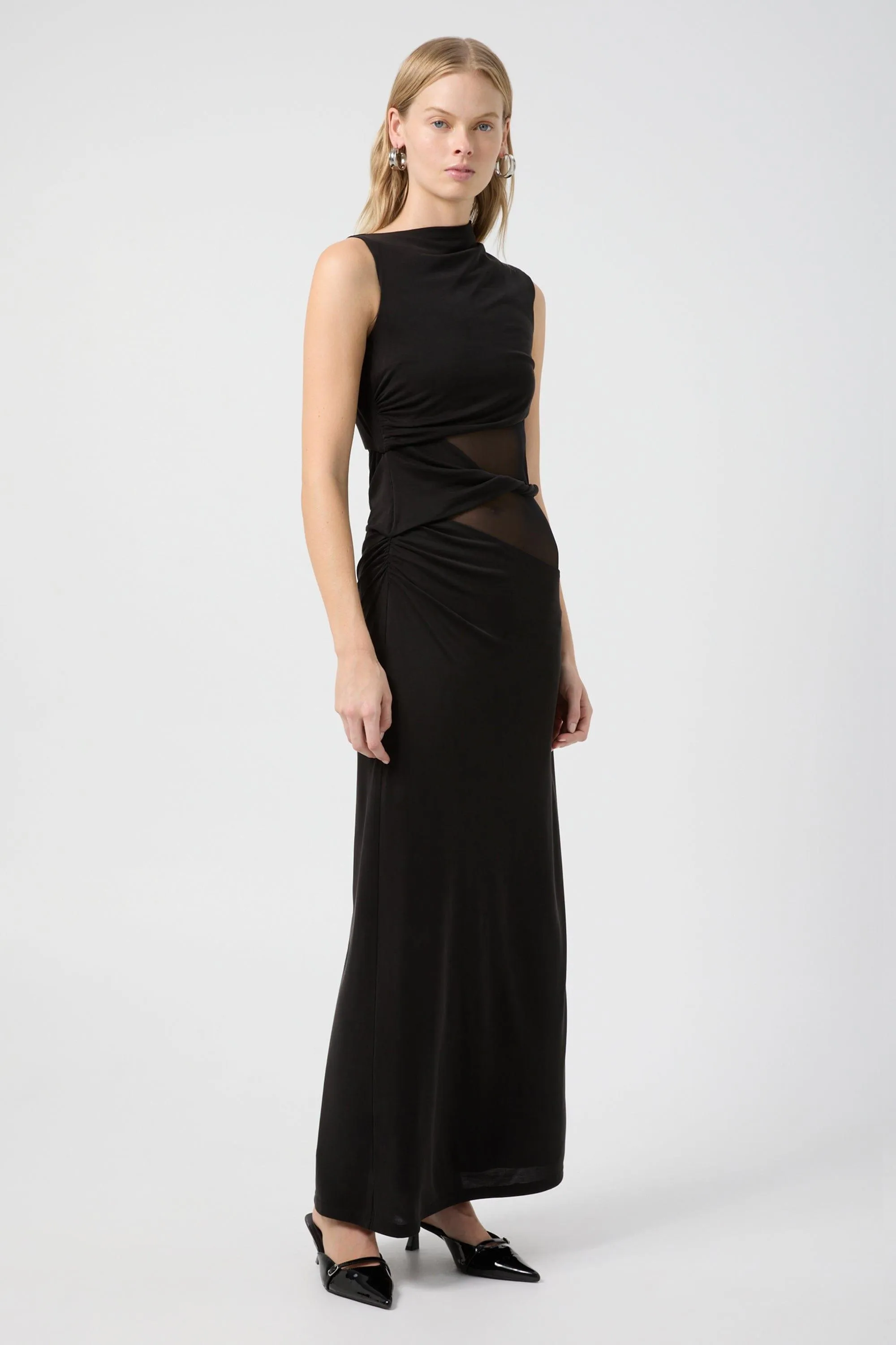 INTERWEAVE DRAPE MAXI DRESS | BLACK