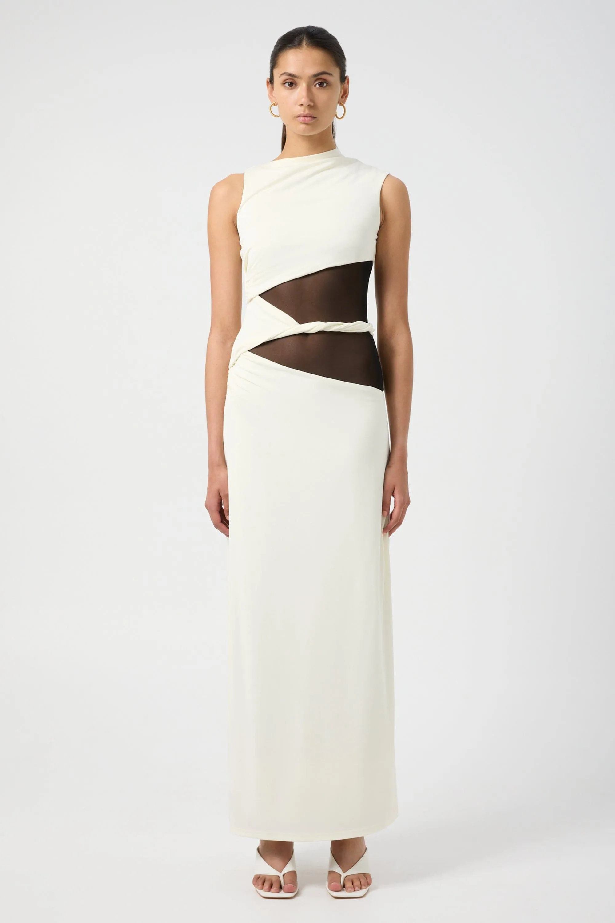 INTERWEAVE DRAPE MAXI DRESS | CREAM & BLACK