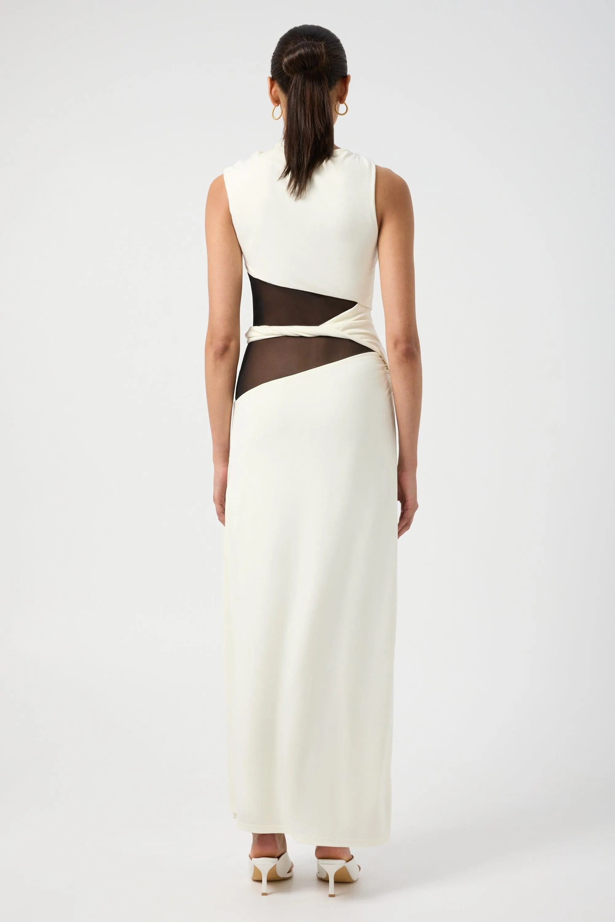 INTERWEAVE DRAPE MAXI DRESS | CREAM & BLACK