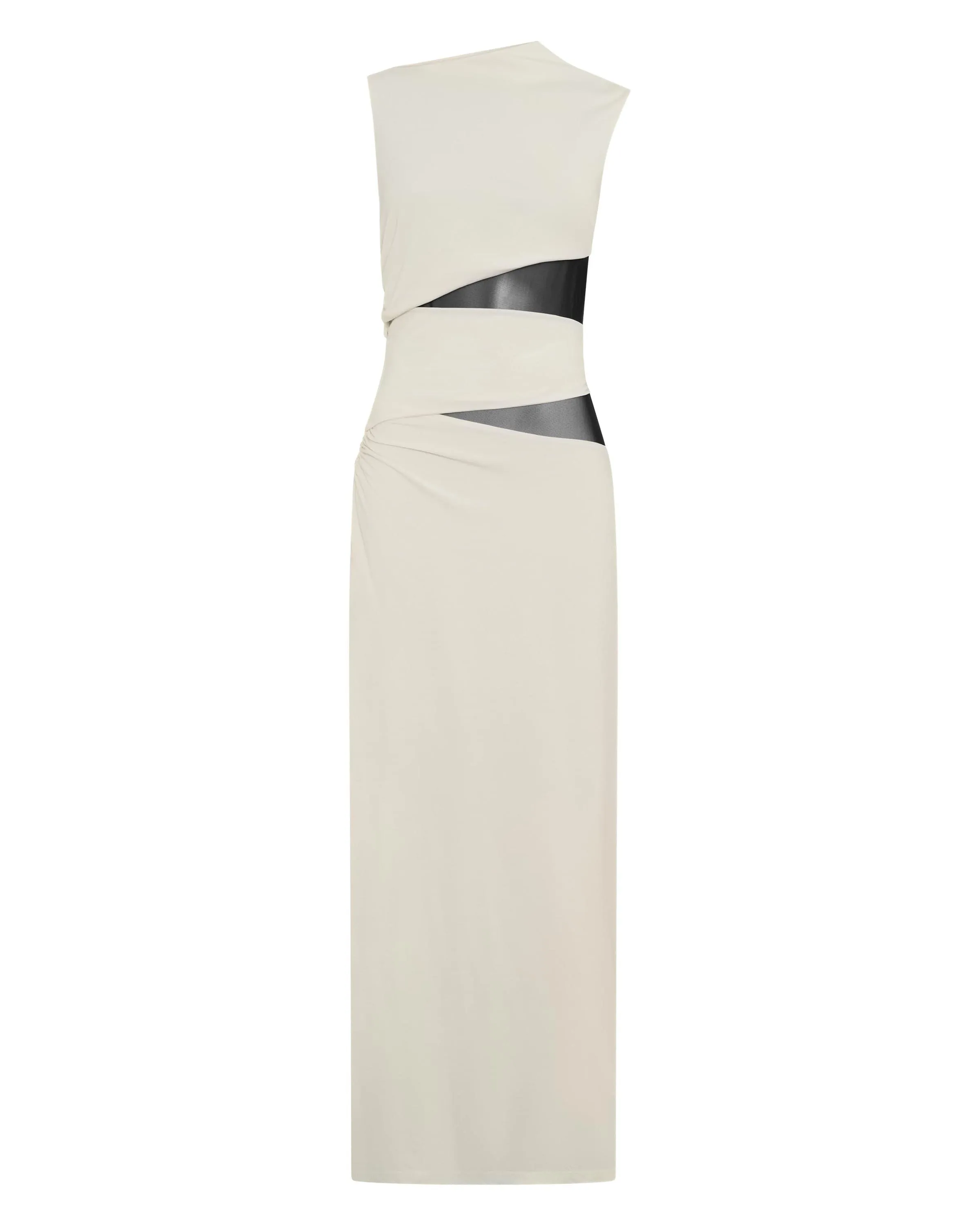 INTERWEAVE DRAPE MAXI DRESS | CREAM & BLACK