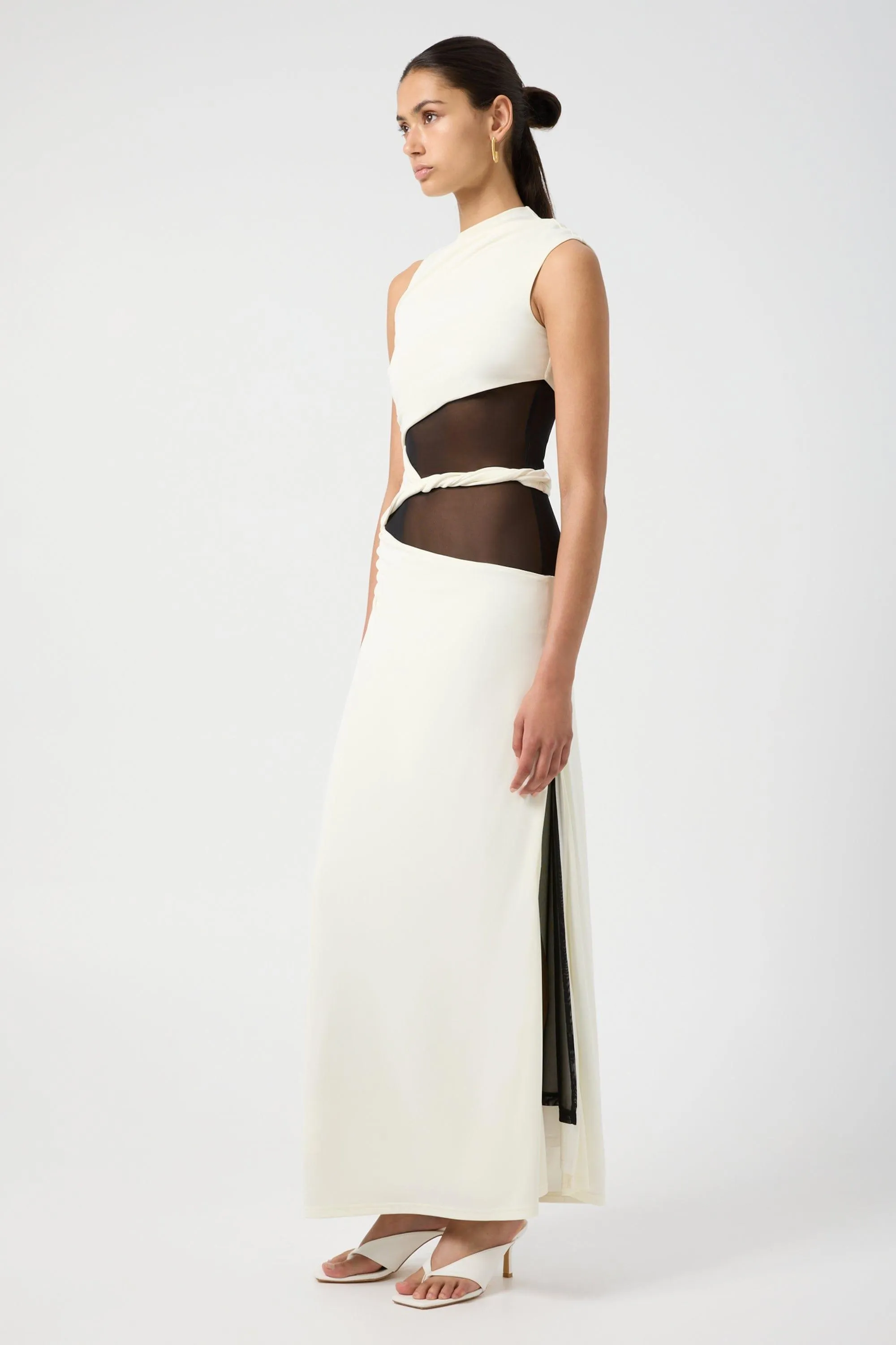 INTERWEAVE DRAPE MAXI DRESS | CREAM & BLACK