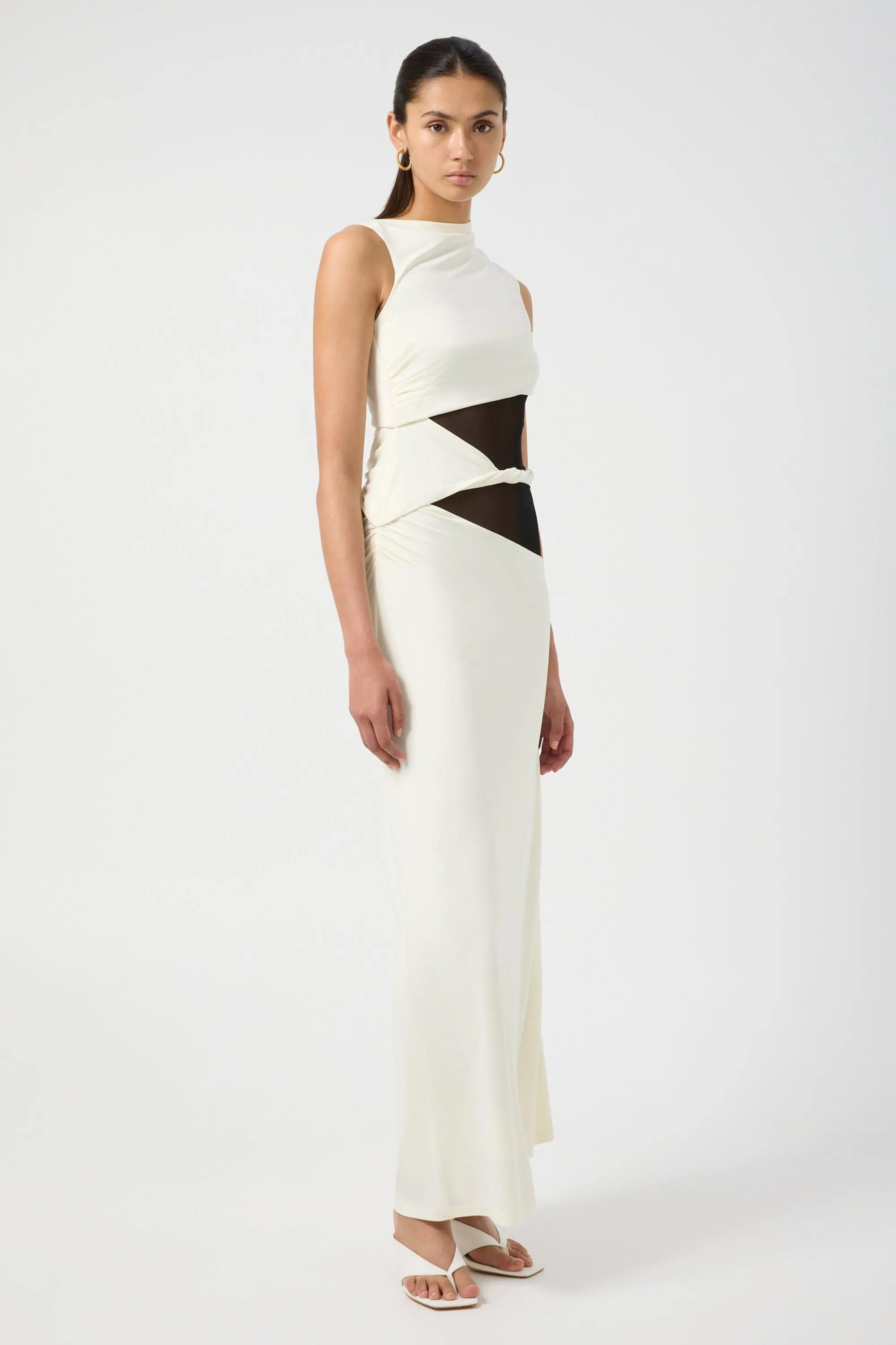 INTERWEAVE DRAPE MAXI DRESS | CREAM & BLACK