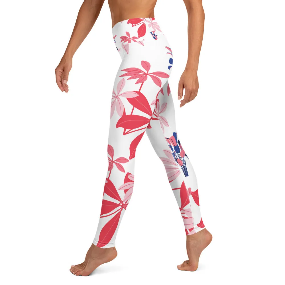Island Girl - Pink Red Flower Print Leggings