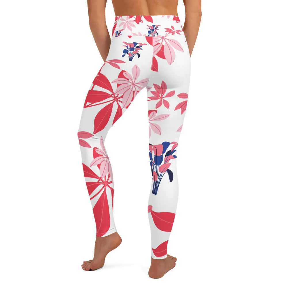 Island Girl - Pink Red Flower Print Leggings