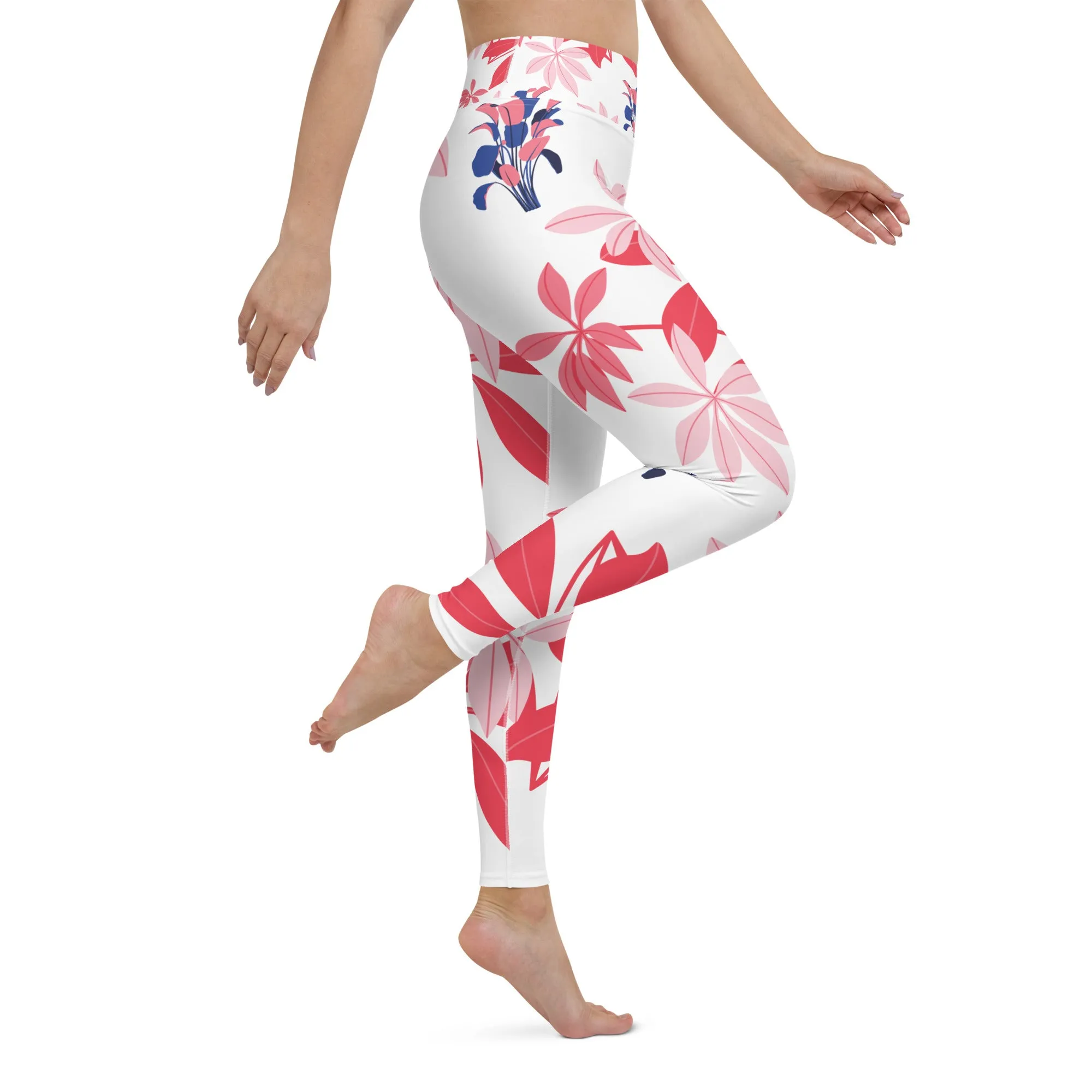 Island Girl - Pink Red Flower Print Leggings