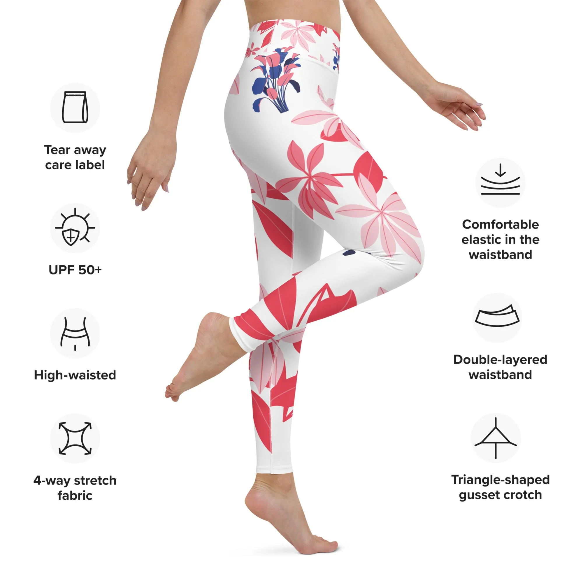 Island Girl - Pink Red Flower Print Leggings