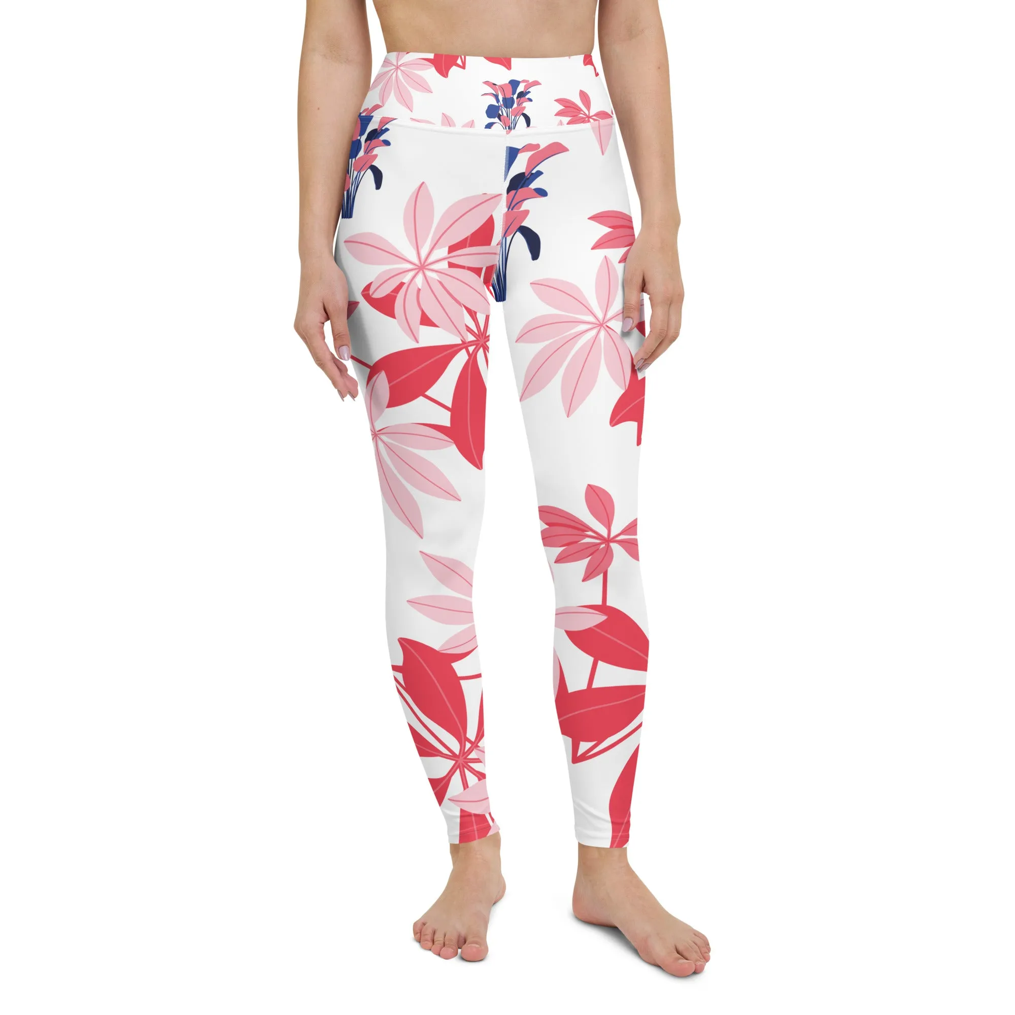 Island Girl - Pink Red Flower Print Leggings