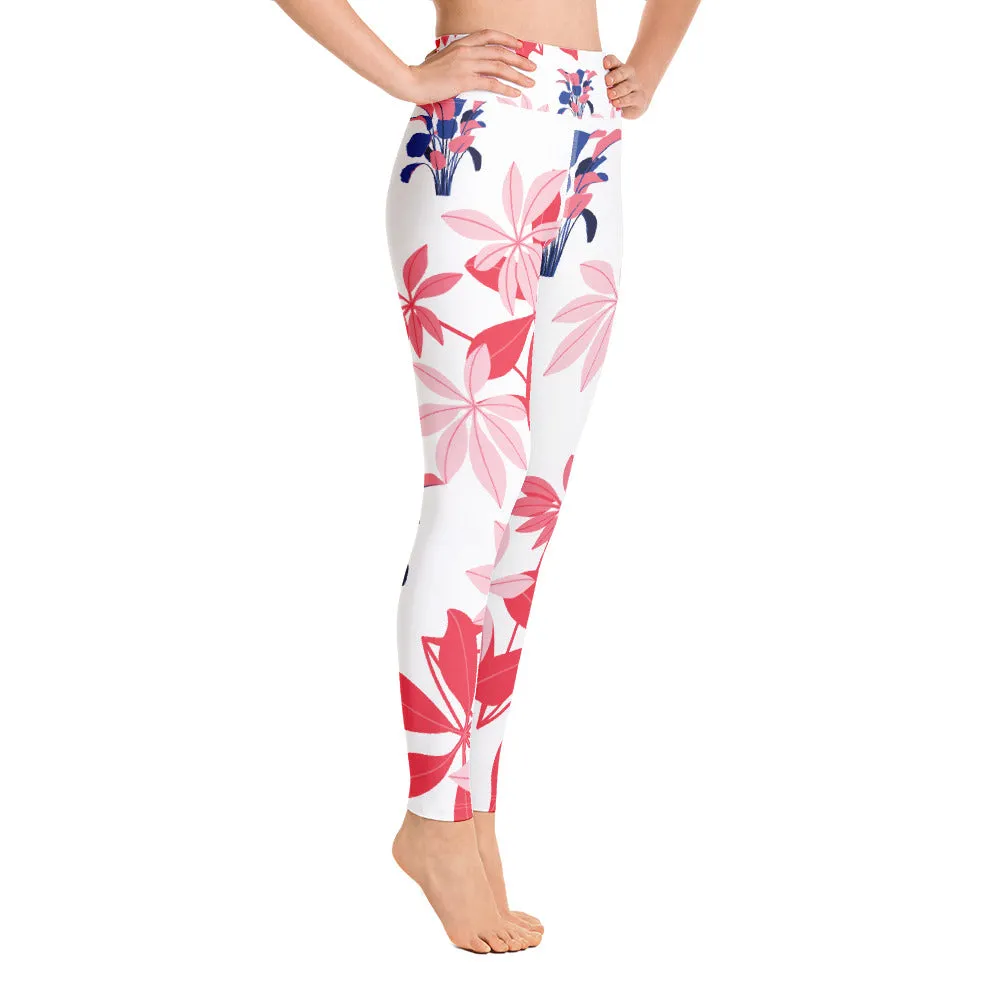 Island Girl - Pink Red Flower Print Leggings