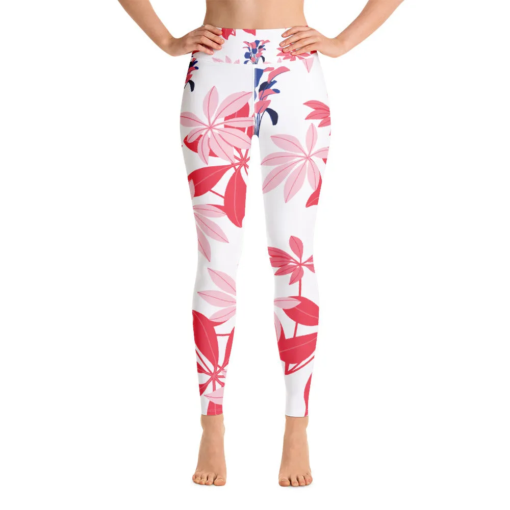 Island Girl - Pink Red Flower Print Leggings