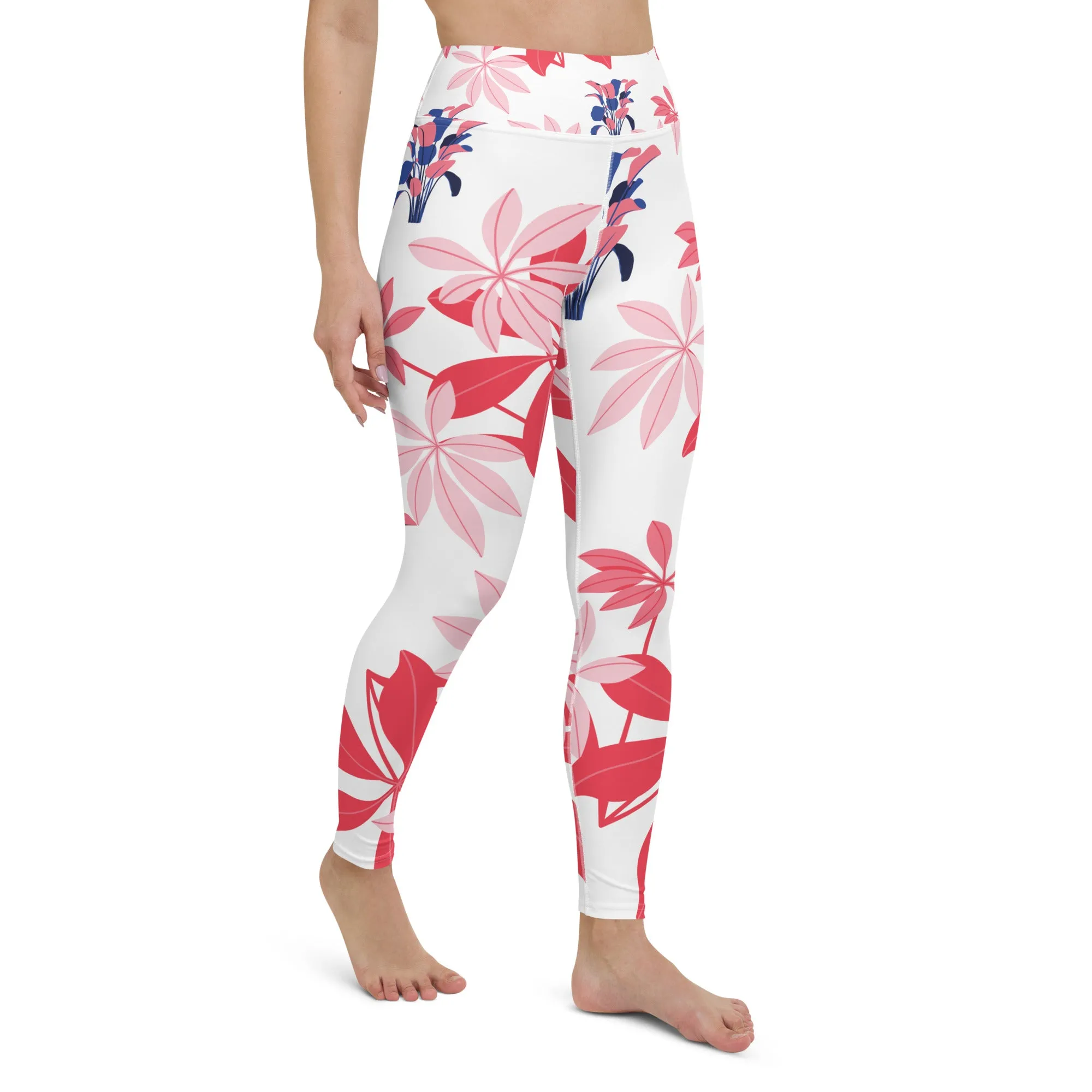 Island Girl - Pink Red Flower Print Leggings