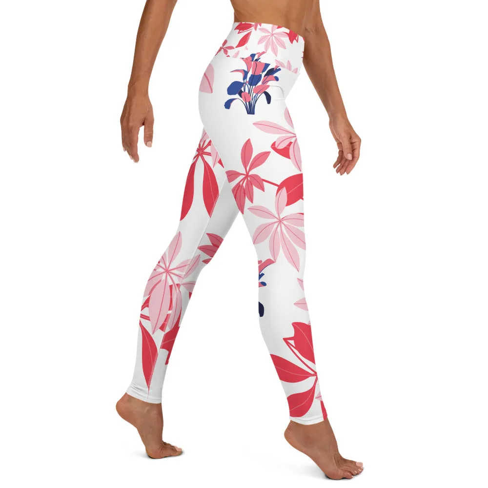 Island Girl - Pink Red Flower Print Leggings
