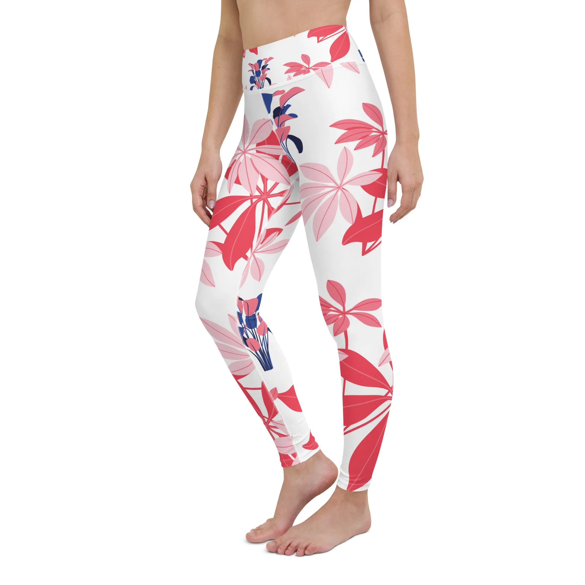 Island Girl - Pink Red Flower Print Leggings