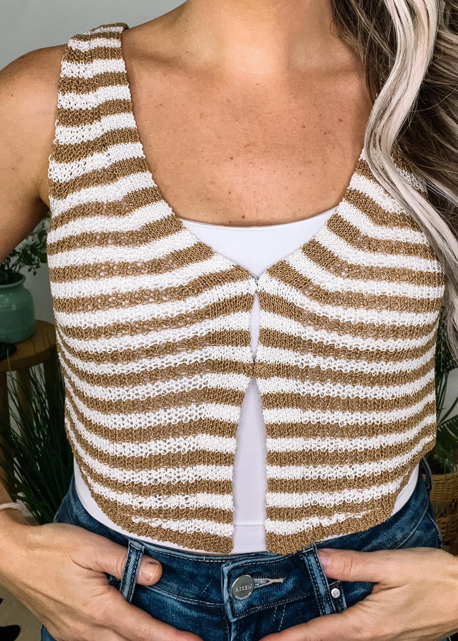 Ivory and Camel Stripe Tank Vest
