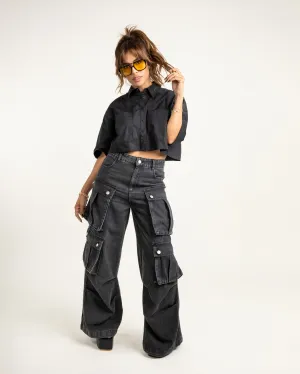 Jean cargo bota ancha negro