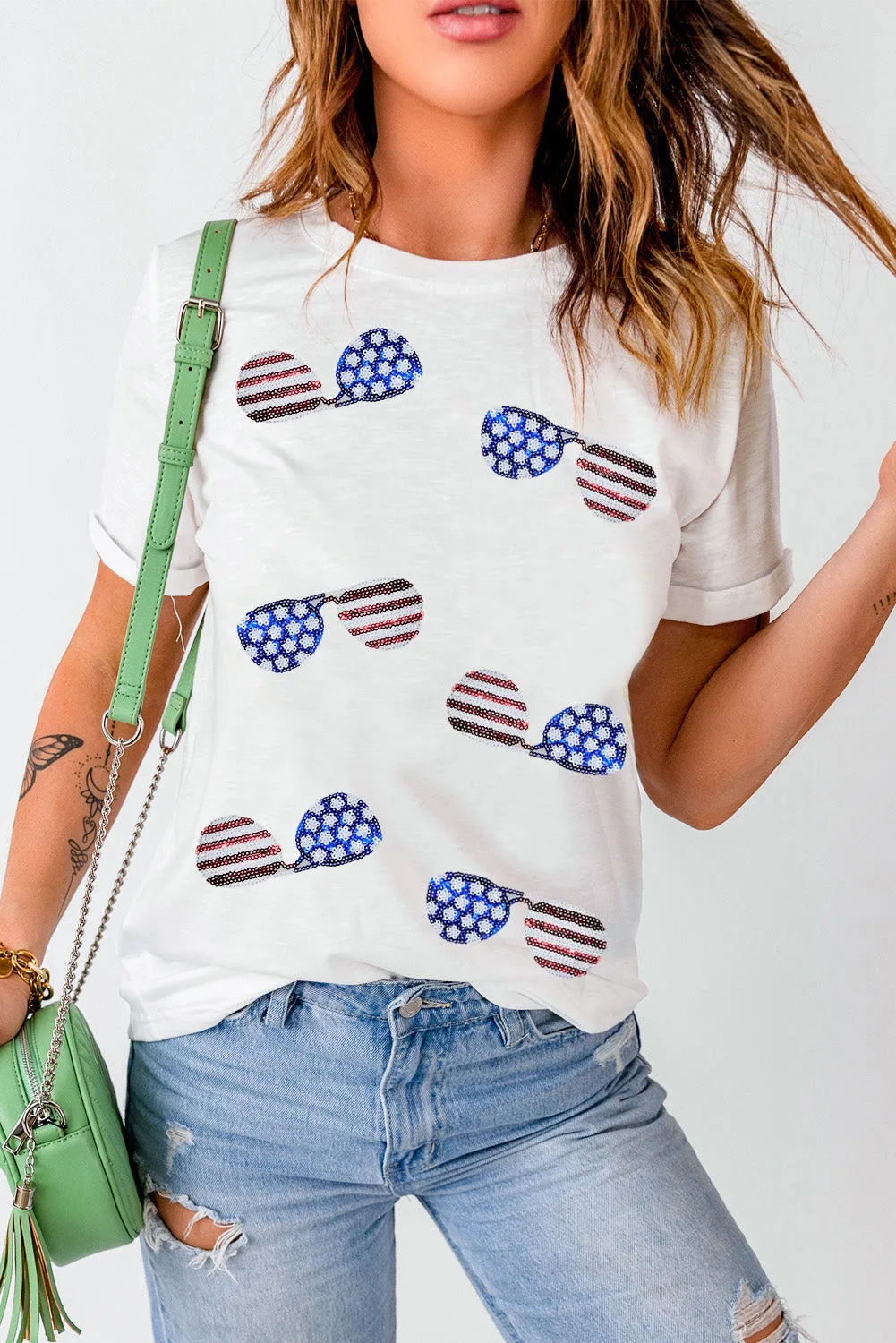 Kamila Sequin Round Neck Short Sleeve T-Shirt