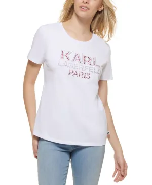 Karl Lagerfeld Paris Womens Embellished Logo T-Shirt L2WHA004