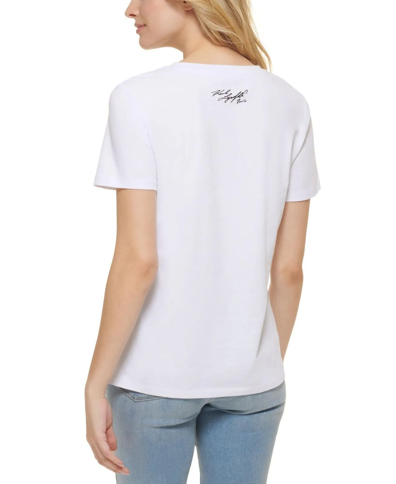 Karl Lagerfeld Paris Womens Embellished Logo T-Shirt L2WHA004