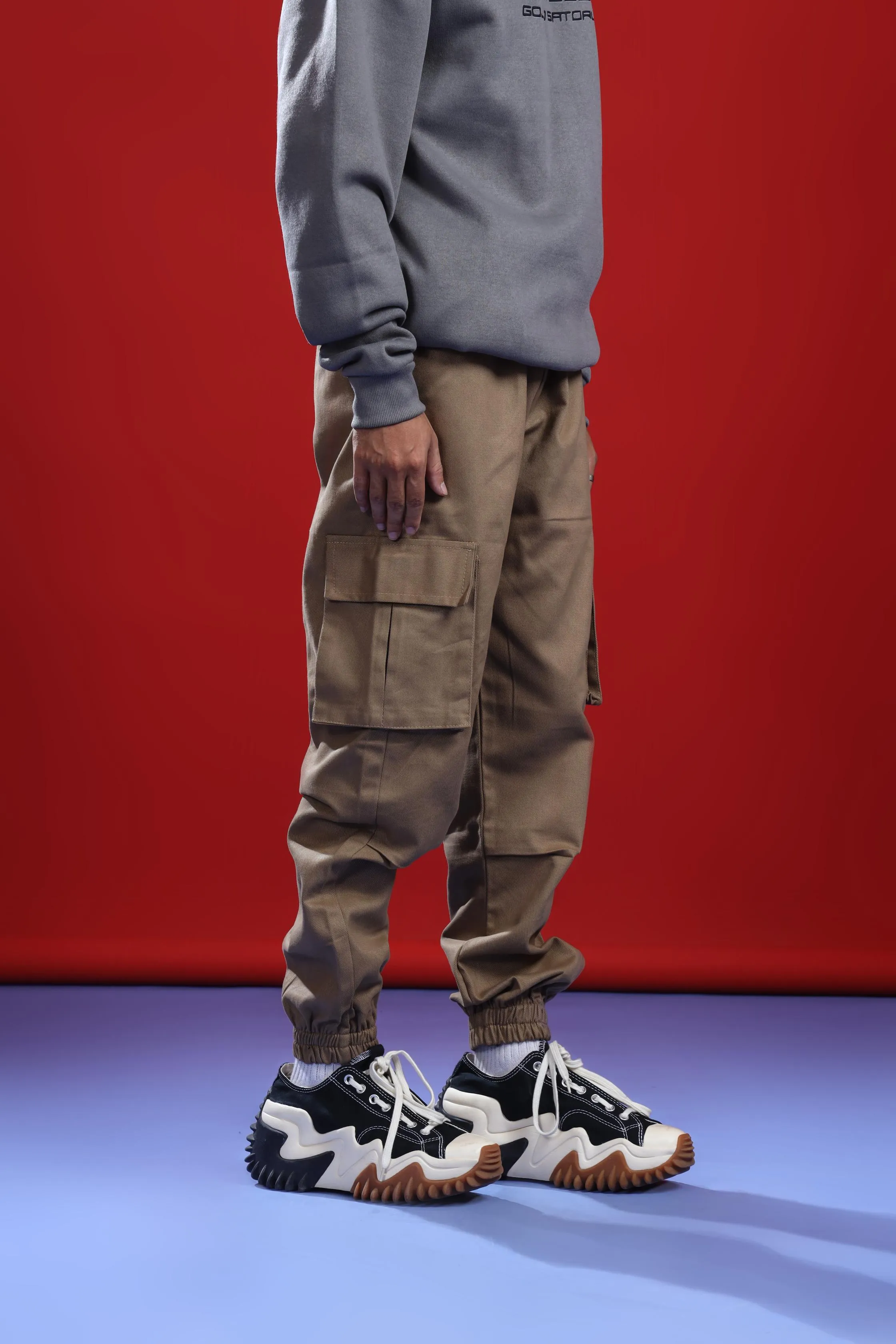 KHAKI CARGO PANT (ELASTIC)