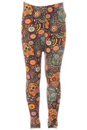 Kid's Ornate Sugar Skull Pattern Printed Leggings