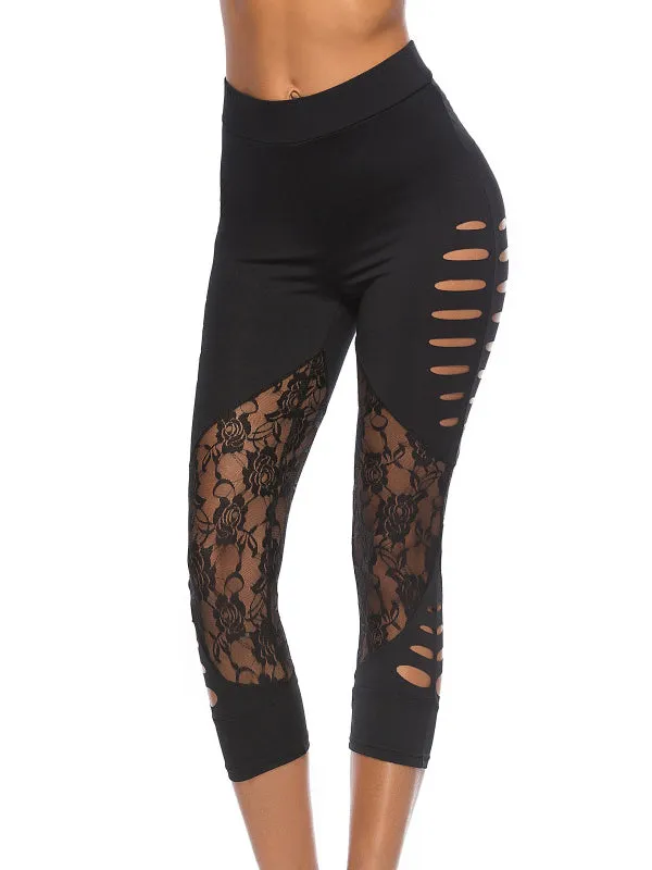 Lace Stitching Hole Yoga Pants