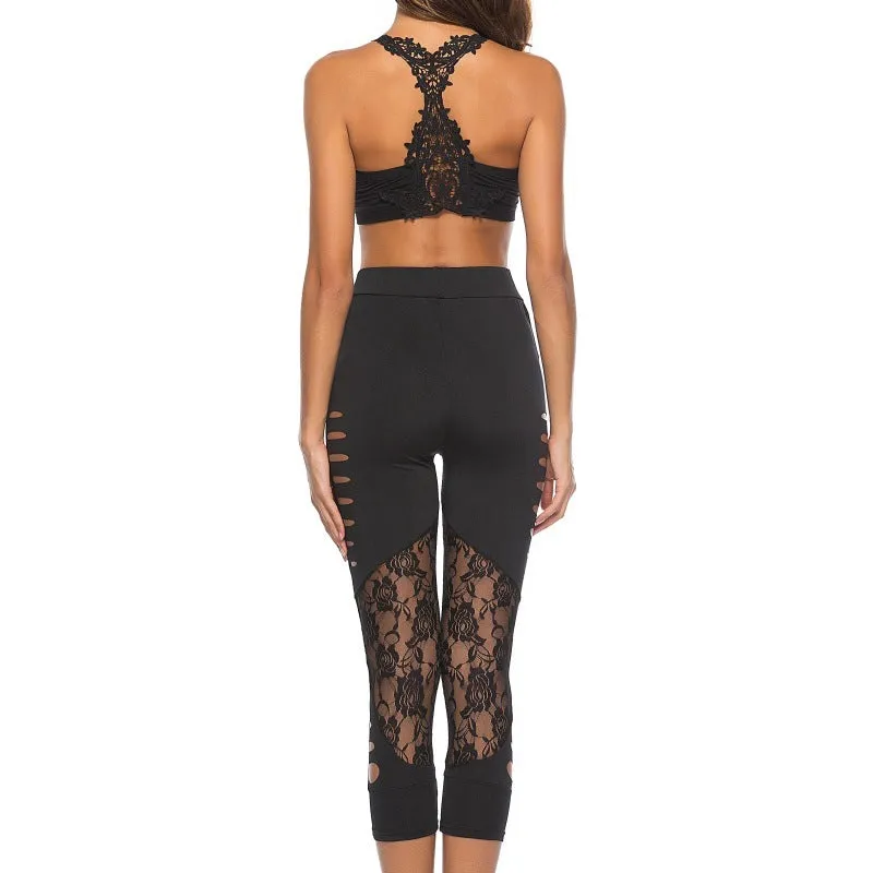 Lace Stitching Hole Yoga Pants