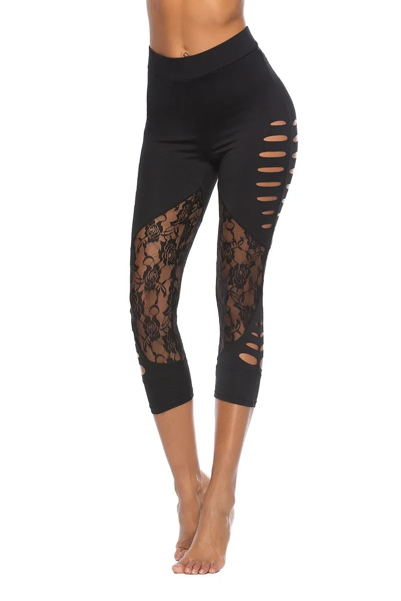 Lace Stitching Hole Yoga Pants