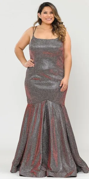 Lindas W1102 Long Glitter Knit Corset Spaghetti Straps Square Neck Mermaid Dress